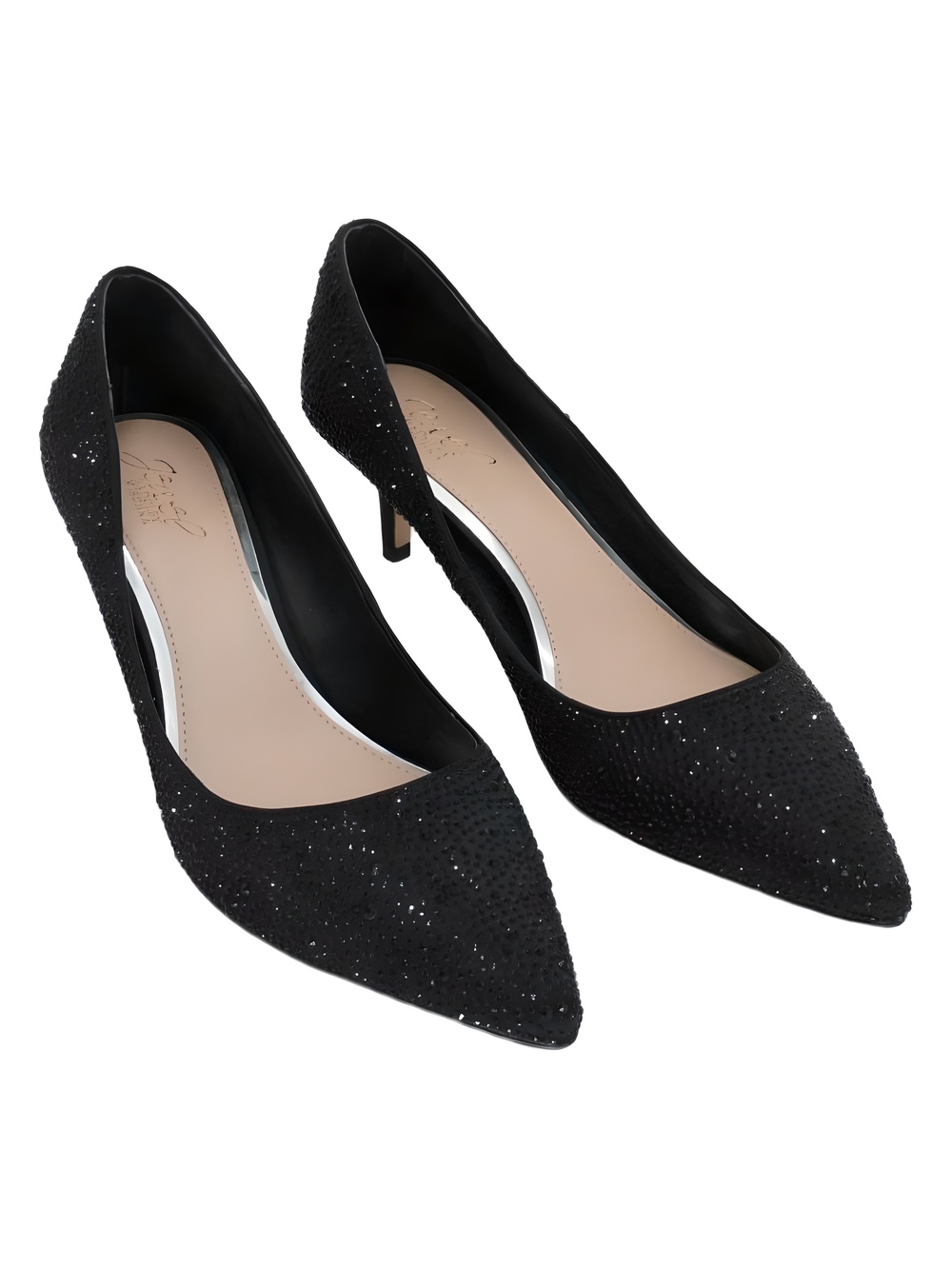Jewel Badgley Mischka Frenchie Pointed Toe Pump Sparkle Black Satin Size 11M